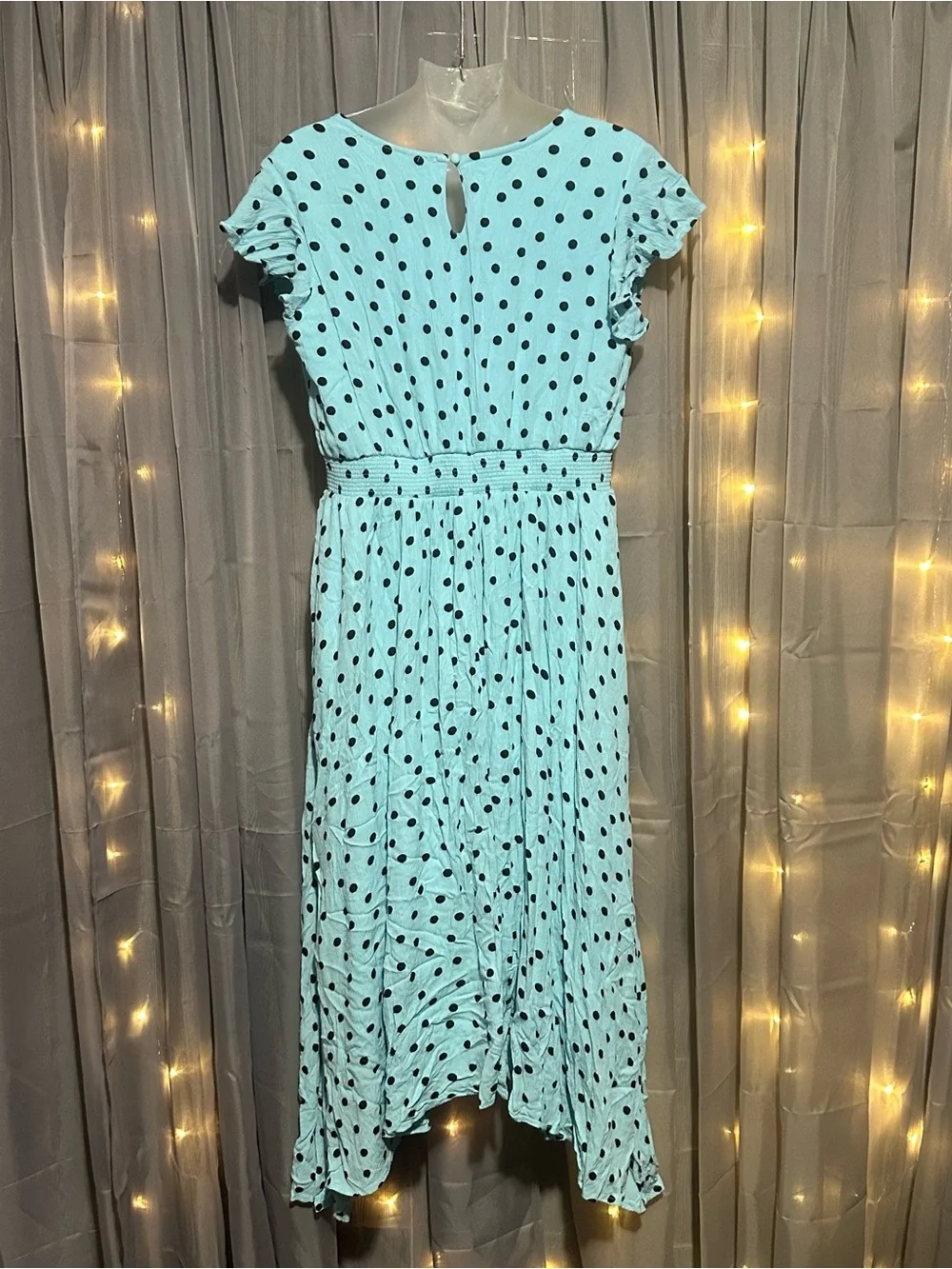 Justice teal and black polkadot retro style maxi dress Sz 20 (18/20) girls